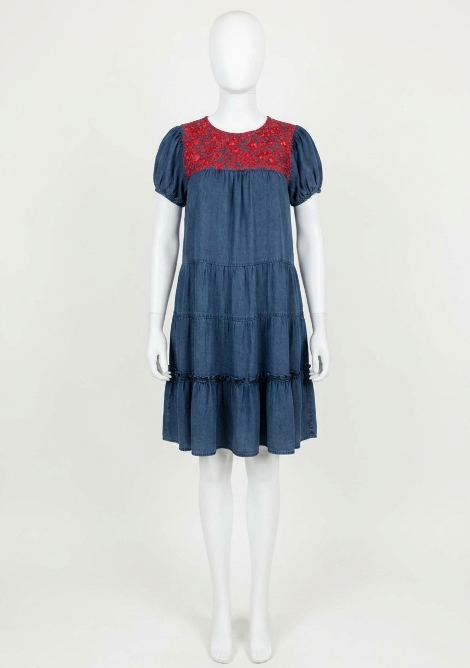 NEW LAYERZ CLOTHING embroidered tiered denim dress in pink